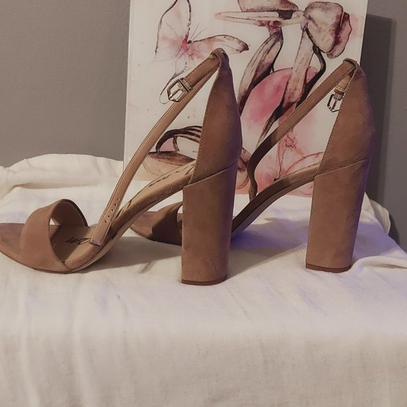 Sam Edelman, Suede Open Toe Strappy Block Heel, Tan - Picture 5 of 11